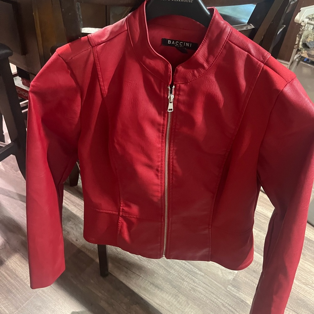 Baccini Red Faux Leather Zip-Front Jacket